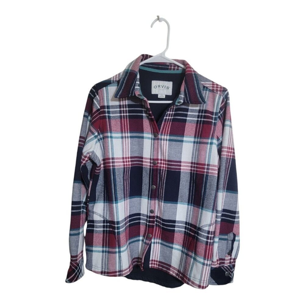 Orvis Jacket Women M Multi Flannel Shacket Fleece Lined Plaid Western Preppy